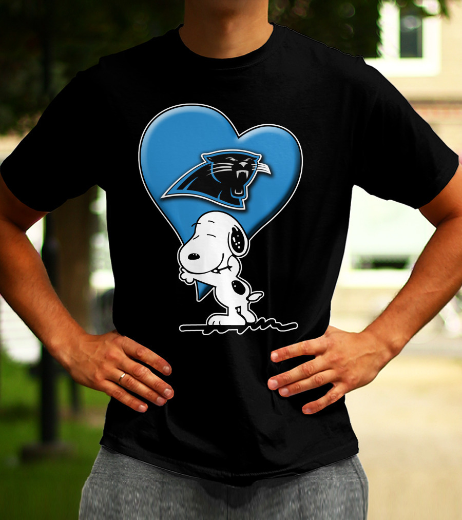 Snp V1 Carolina Panthers Love Snoopy Hugging Blue Heart T-Shirt