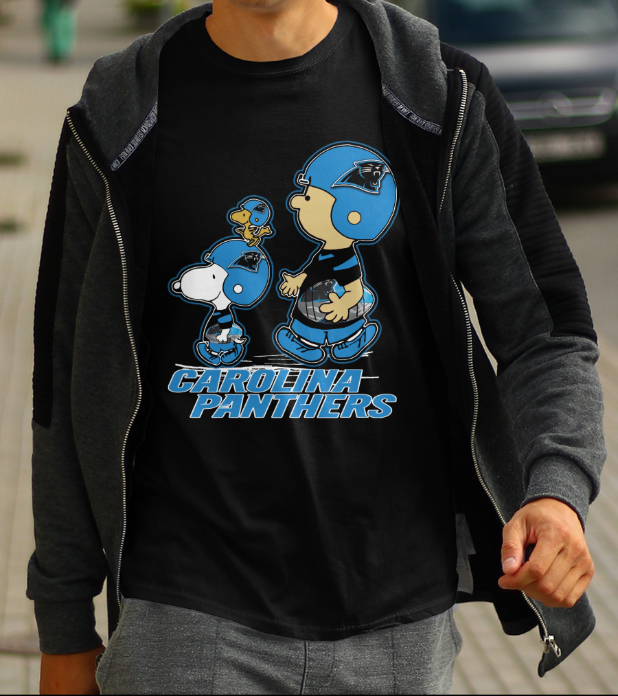 Carolina Panthers Peanuts Snoopy Woodstock Football Helmet T-Shirt