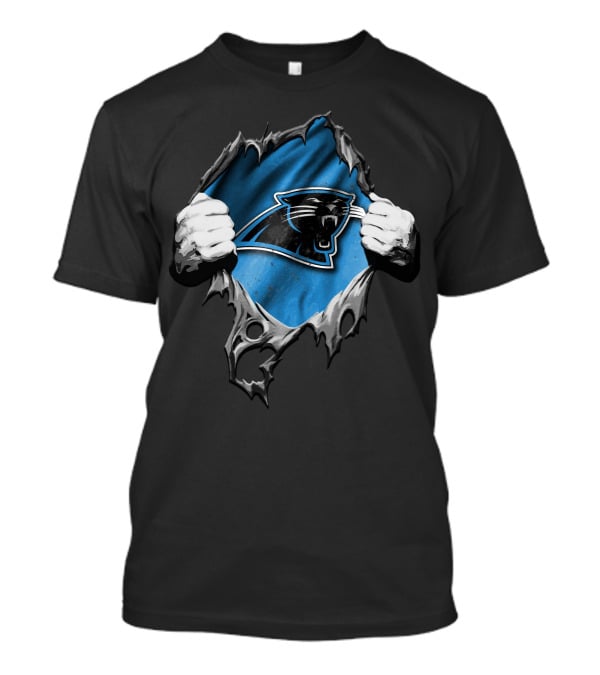 Torn Carolina Panthers Ripped Design With Dynamic Logo Display T-Shirt