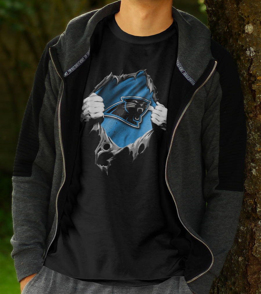 Torn Carolina Panthers Ripped Design With Dynamic Logo Display T-Shirt
