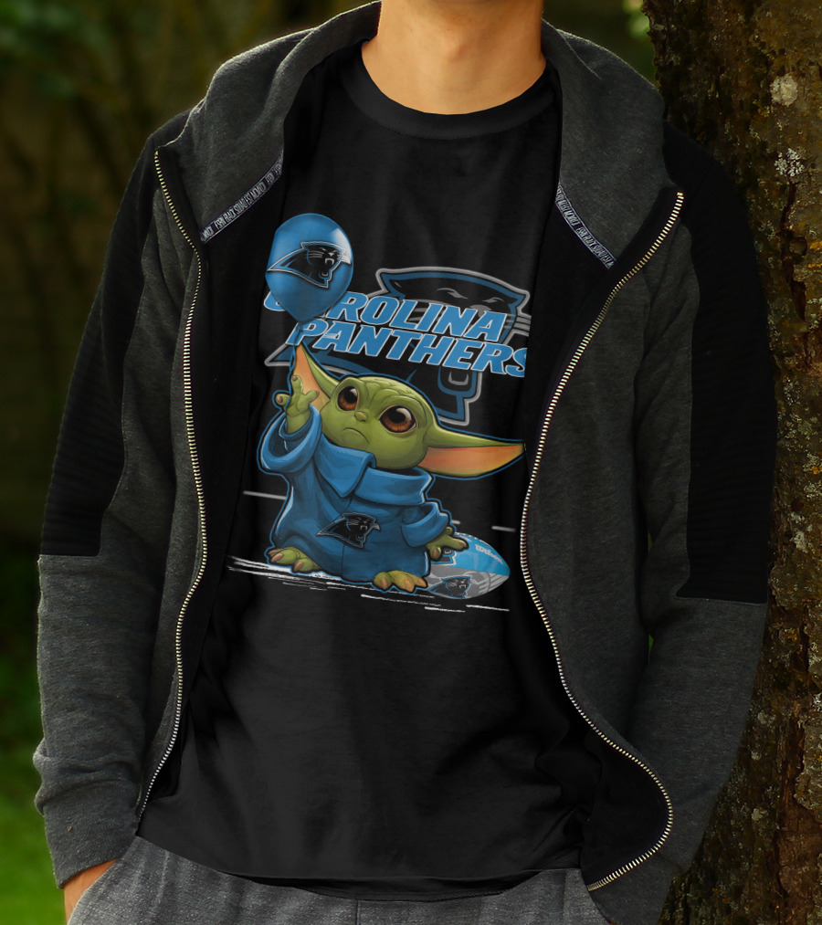 Yoda With Carolina Panthers NFL Logo And Football T-Shirt