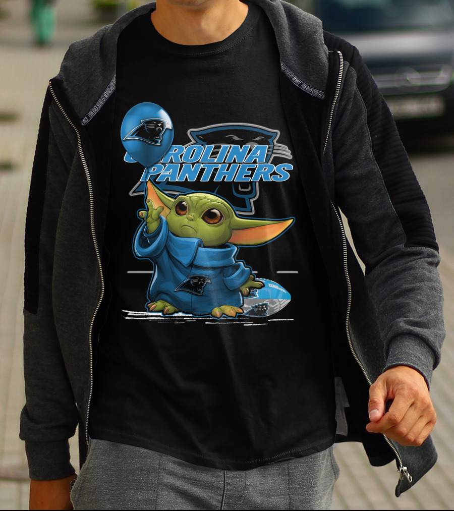 Yoda With Carolina Panthers NFL Logo And Football T-Shirt