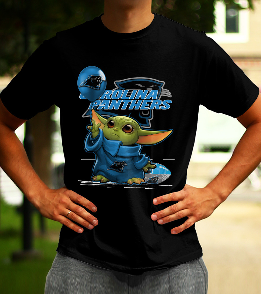 Yoda With Carolina Panthers NFL Logo And Football T-Shirt