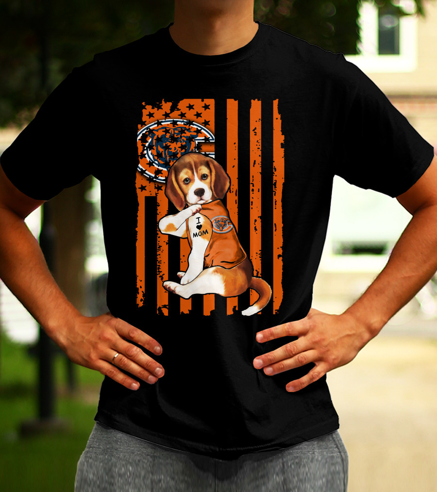Beagle Chicago Bears I Love Mom Football T-Shirt
