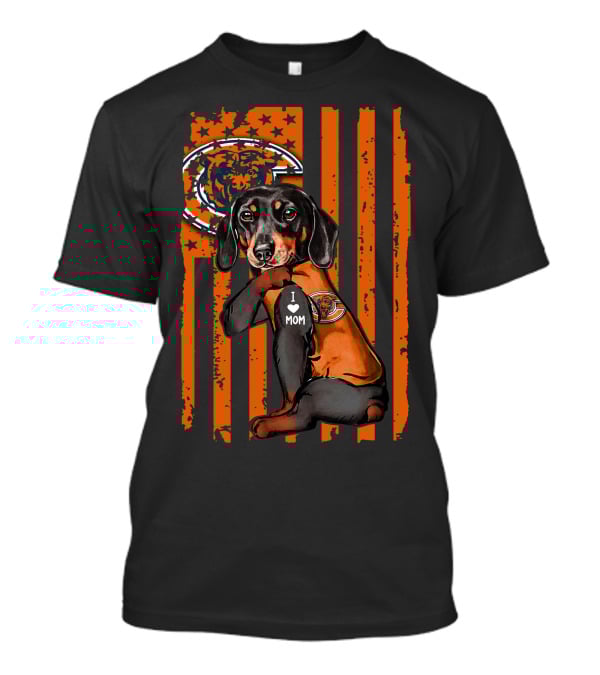 Dachshund Chicago Bears I Love Mom T-Shirt