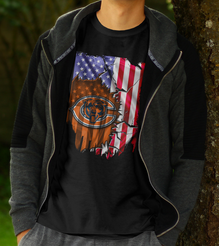 American Flag With Chicago Bears T-Shirt
