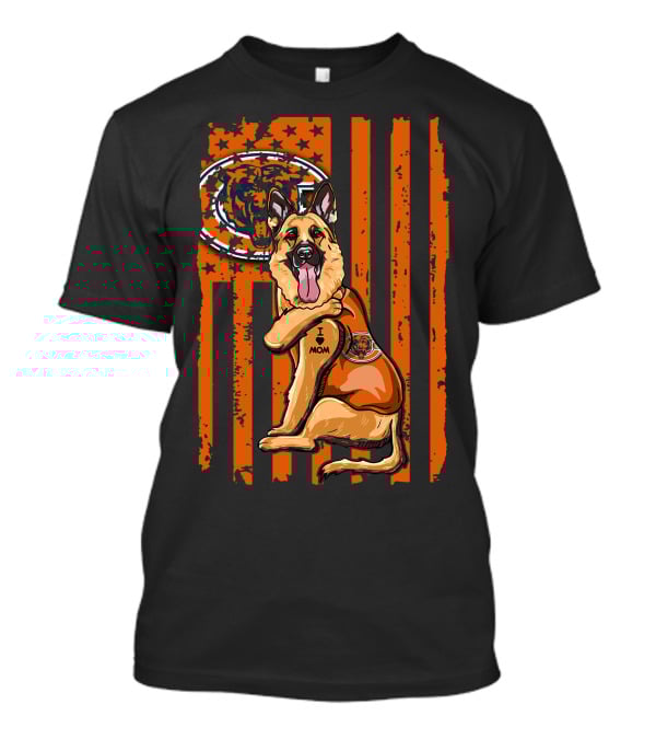 German Shepherd I Mom Chicago Bears Fan American Flag T-Shirt