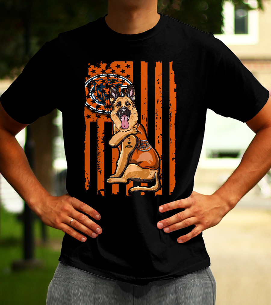 German Shepherd I Mom Chicago Bears Fan American Flag T-Shirt