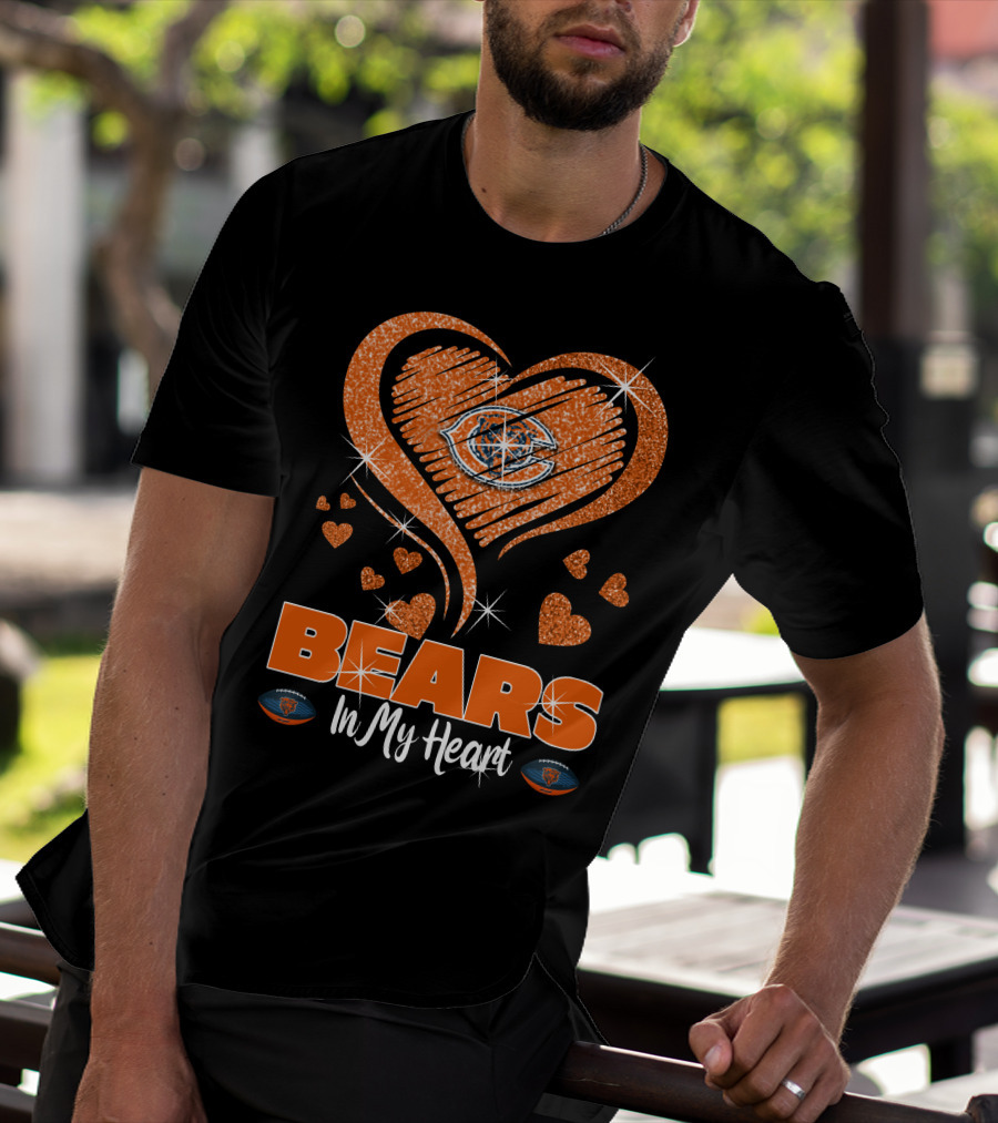 BEARS In My Heart Chicago Bears Sparkling Emblem T-Shirt