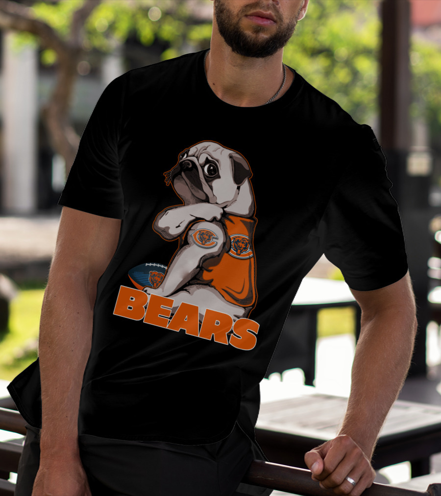 Pug Mascot With Chicago Bears Football T-Shirt