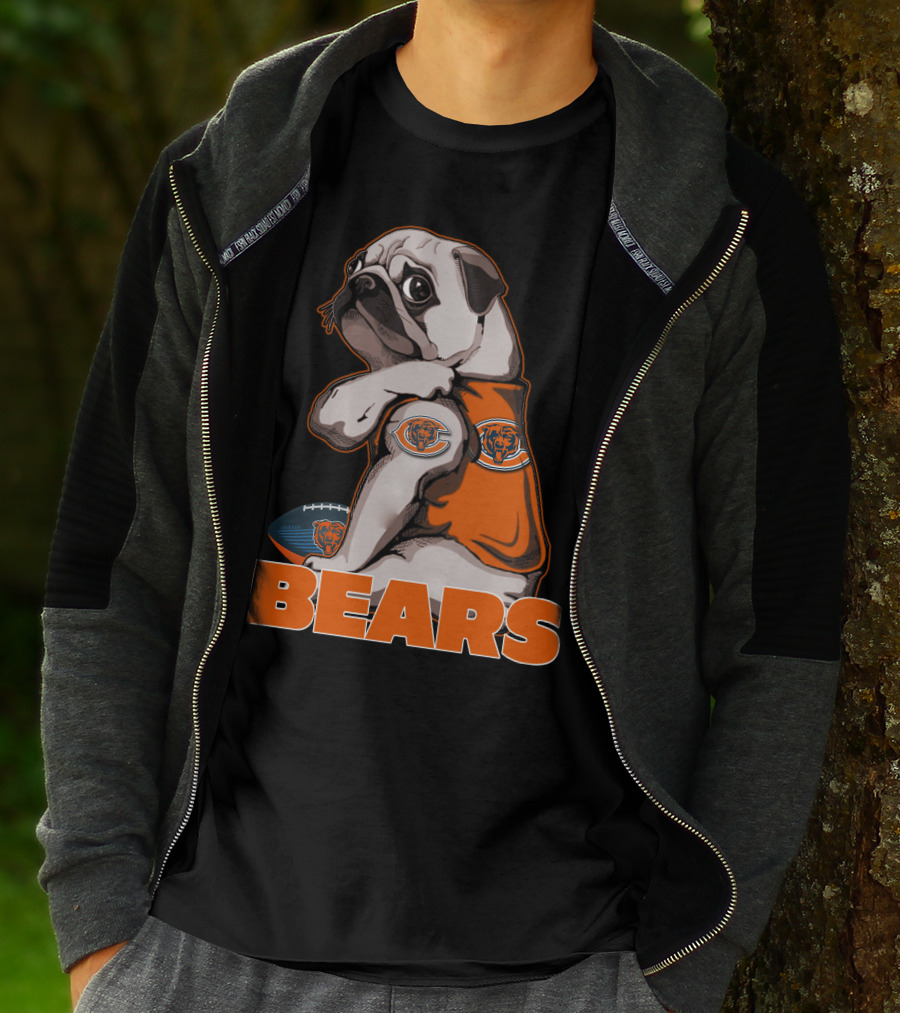 Pug Mascot With Chicago Bears Football T-Shirt