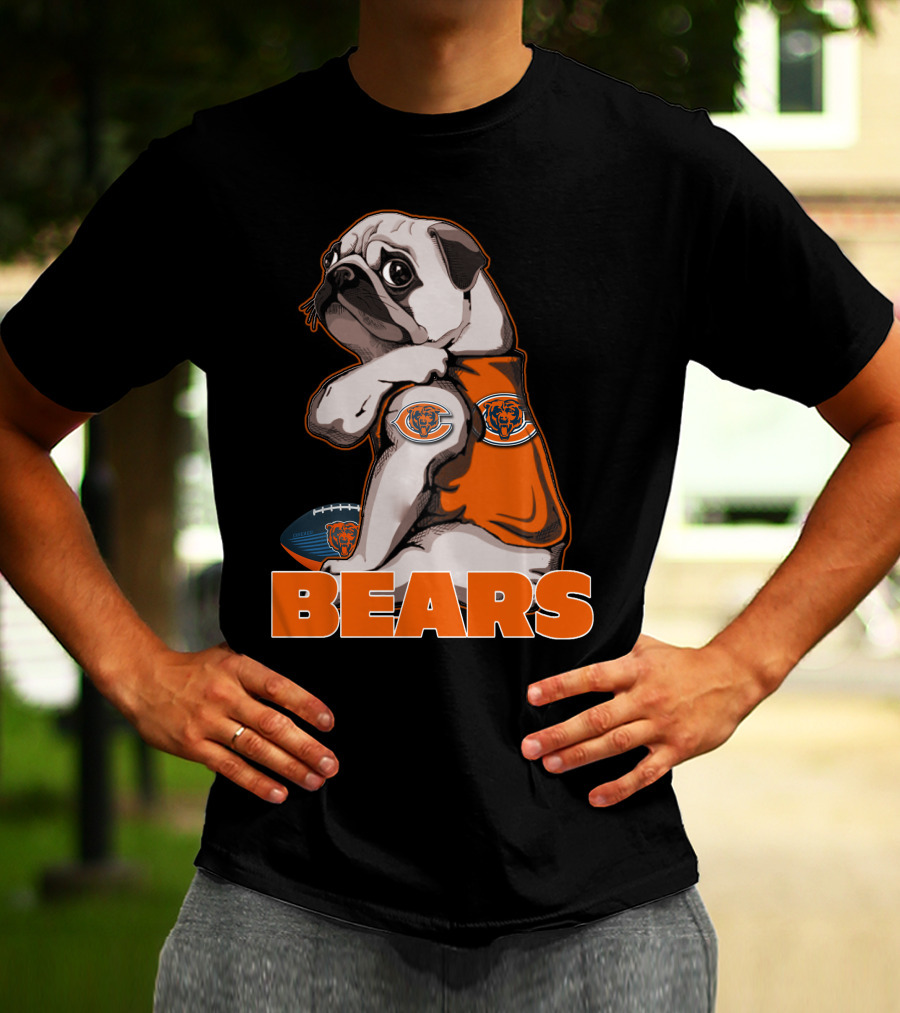 Pug Mascot With Chicago Bears Football T-Shirt