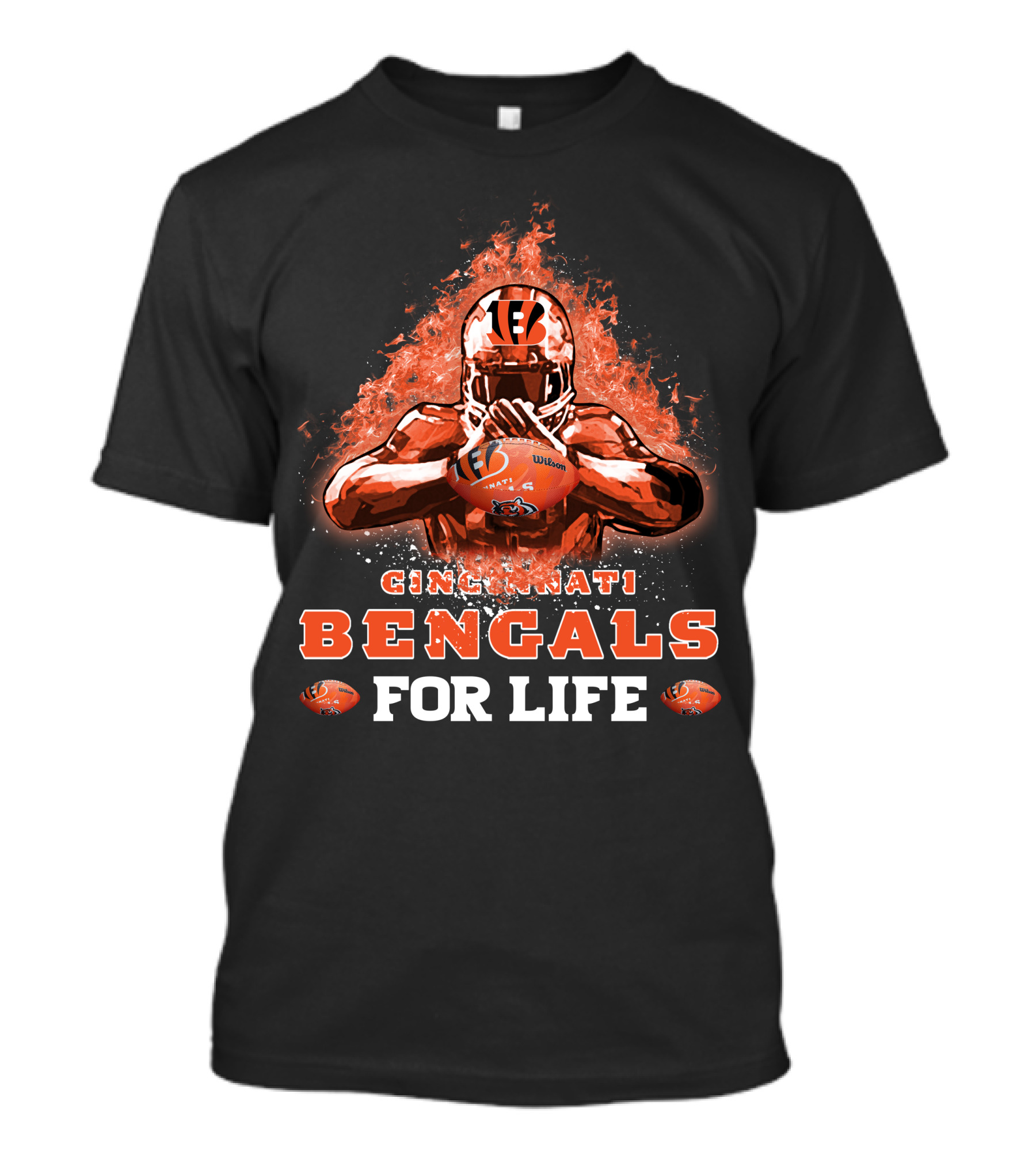 CINCINNATI BENGALS FOR LIFE Football Flame Helmet T-Shirt
