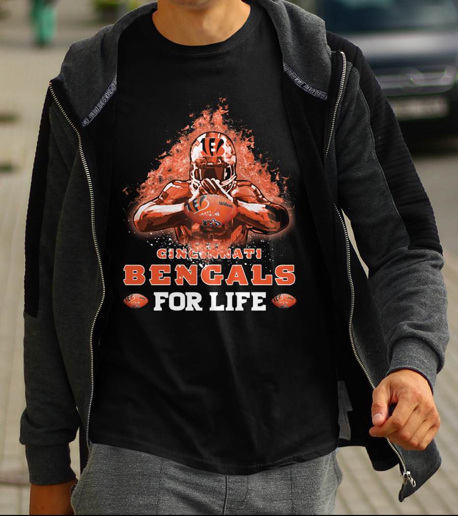 CINCINNATI BENGALS FOR LIFE Football Flame Helmet T-Shirt