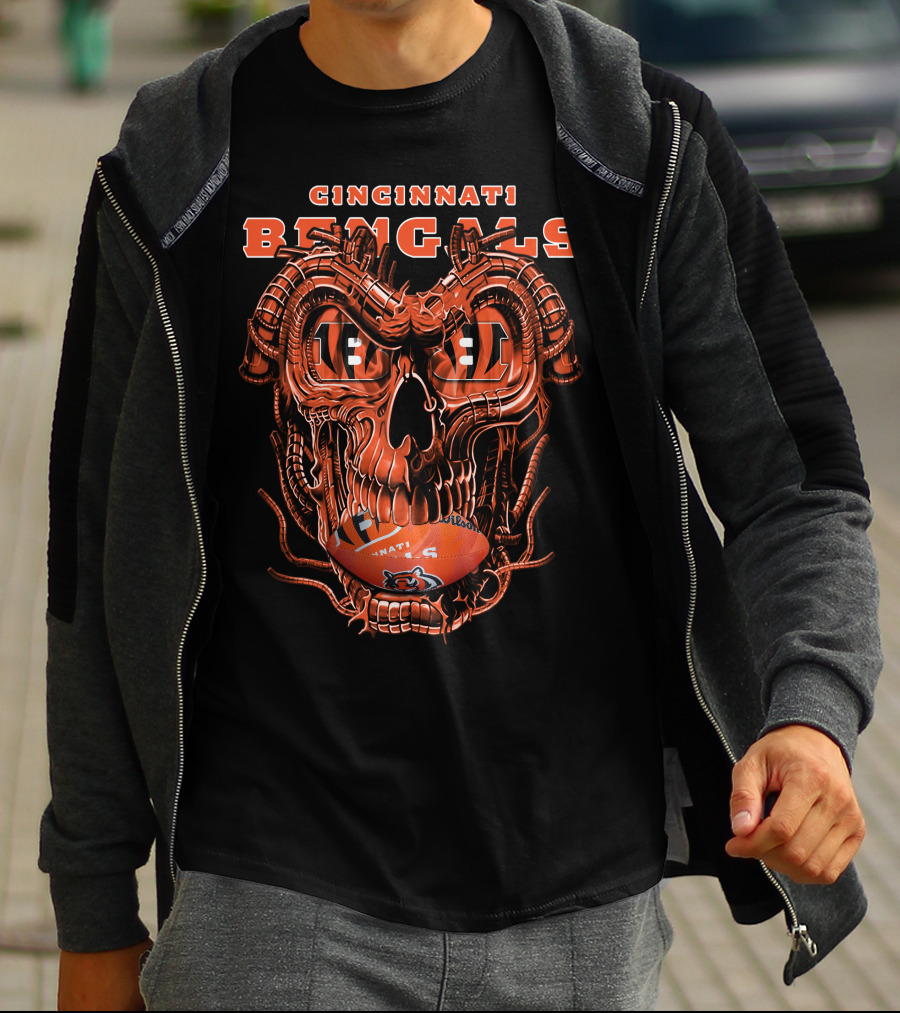 CINCINNATI BENGALS Dragon Skull Football T-Shirt
