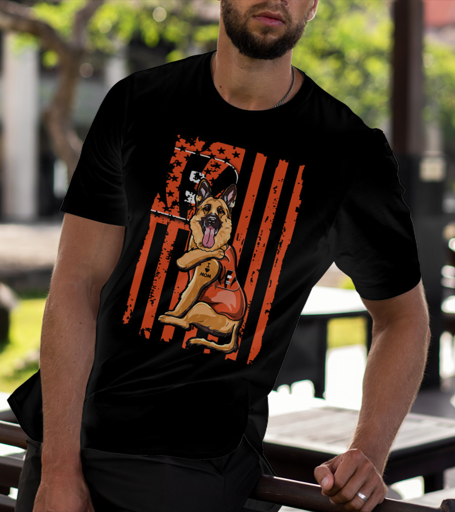 German Shepherd Cincinnati Bengals American Flag Football Fan Mockup T-Shirt
