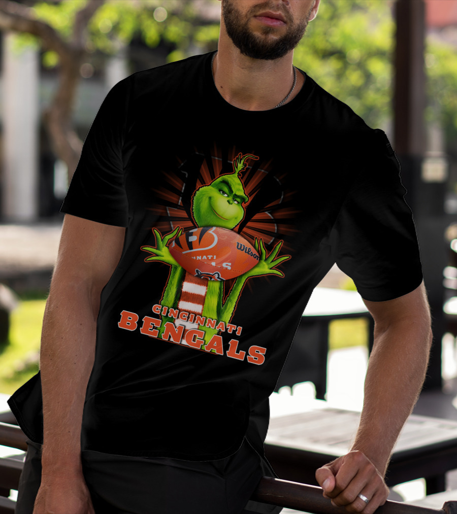 Grinch Cincinnati Bengals Holding Wilson Football T-Shirt