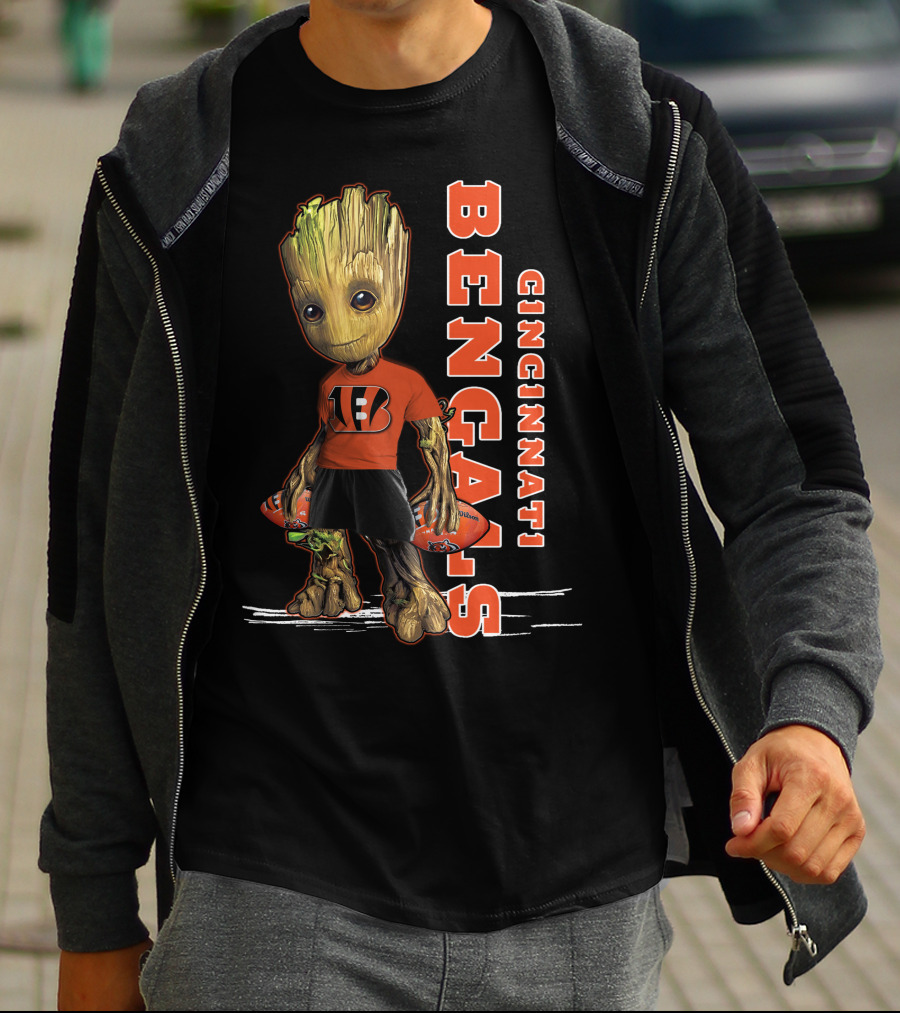 Groot Cincinnati Bengals Football Crossover Youthful Fan Edition T-Shirt