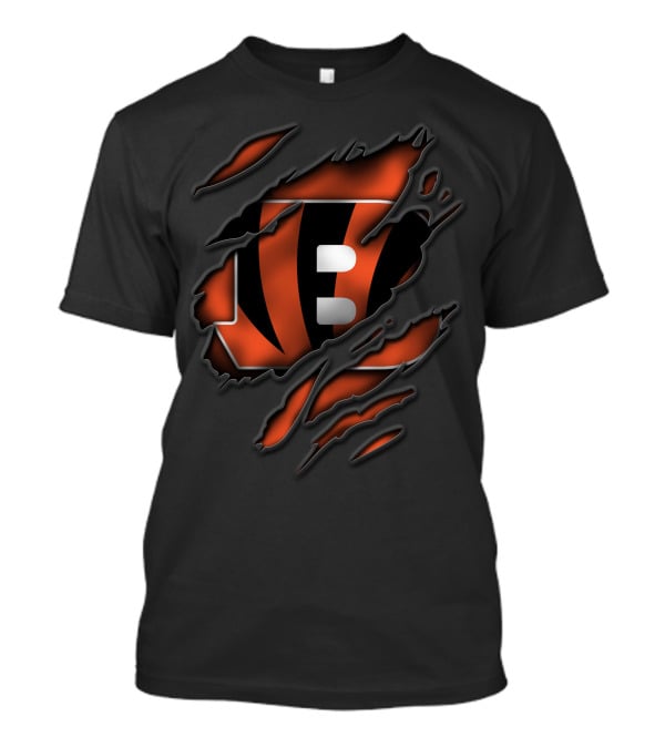 Torn Cincinnati Bengals Logo Black And Orange T-Shirt