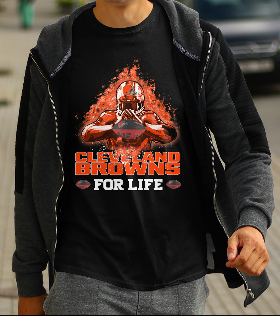 CLEVELAND BROWNS FOR LIFE Football Passion Flame T-Shirt