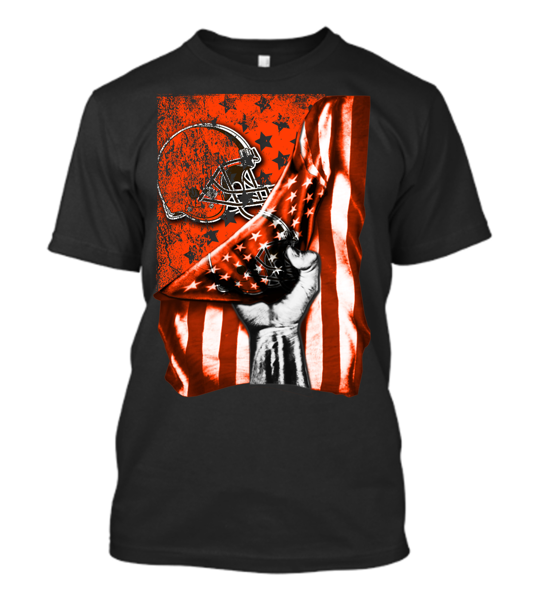 Cleveland Browns Helmet American Flag Stars Fist T-Shirt