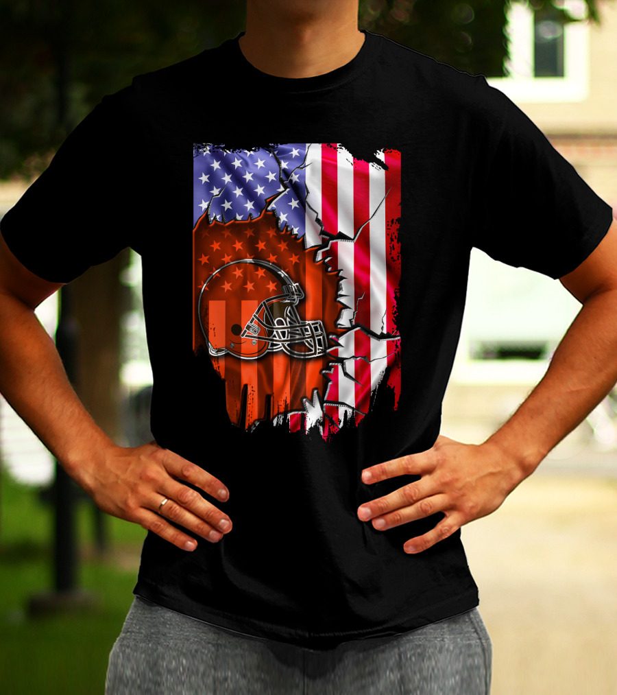 American Flag Cleveland Browns Helmet Stars And Stripes T-Shirt