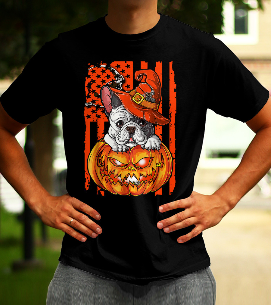 Bulldog Halloween Pumpkin Cleveland Browns T-Shirt
