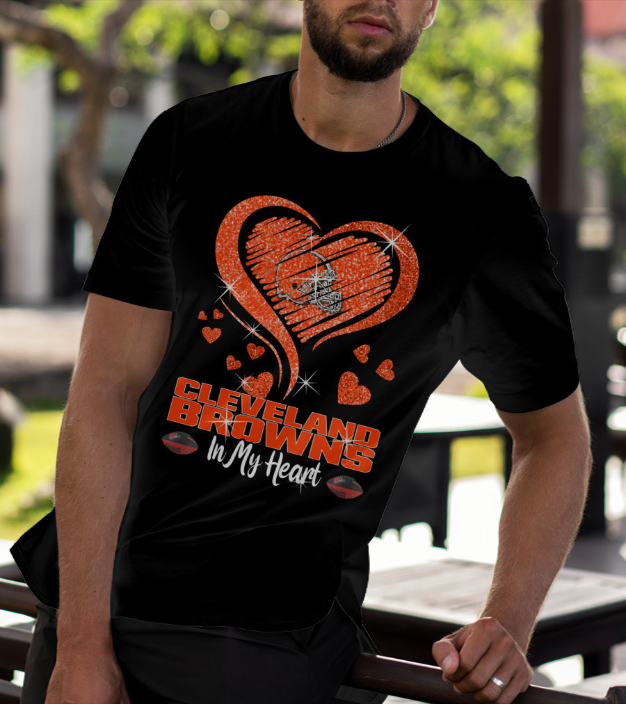 CLEVELAND BROWNS Glitter Heart Football In My Heart T-Shirt