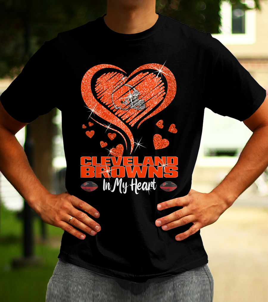 CLEVELAND BROWNS Glitter Heart Football In My Heart T-Shirt
