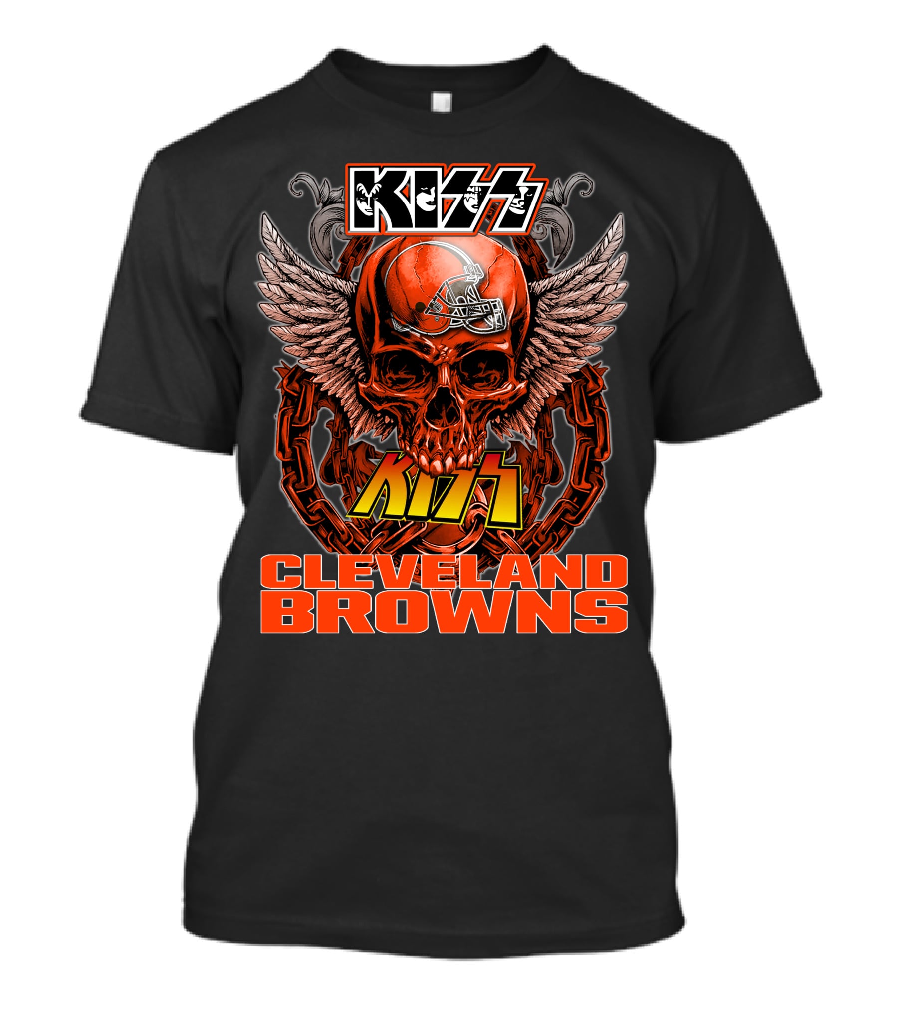 Kiss Cleveland Browns Skull Helmet Wings T-Shirt