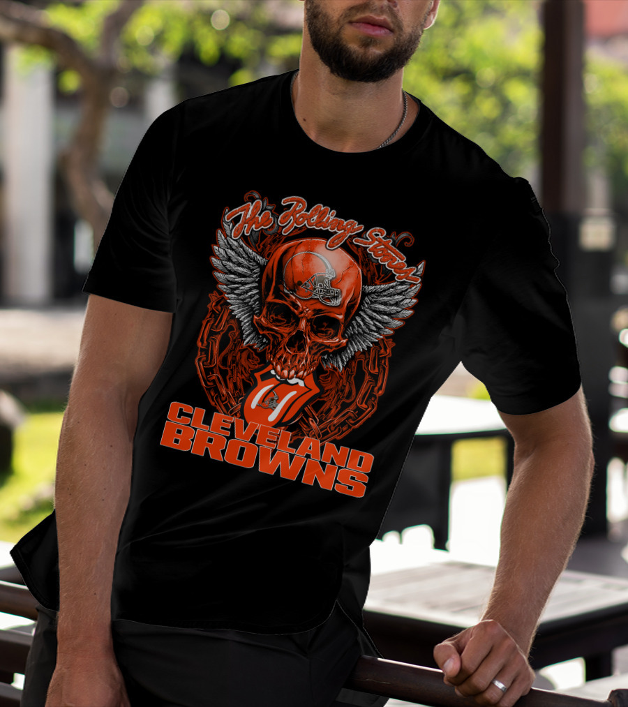 The Rolling Stones Cleveland Browns Skull With Wings And Tongue T-Shirt
