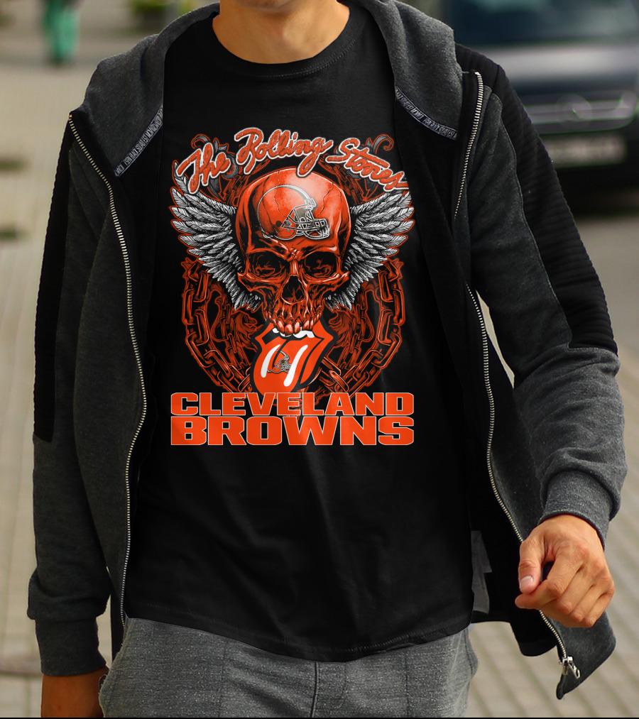 The Rolling Stones Cleveland Browns Skull With Wings And Tongue T-Shirt