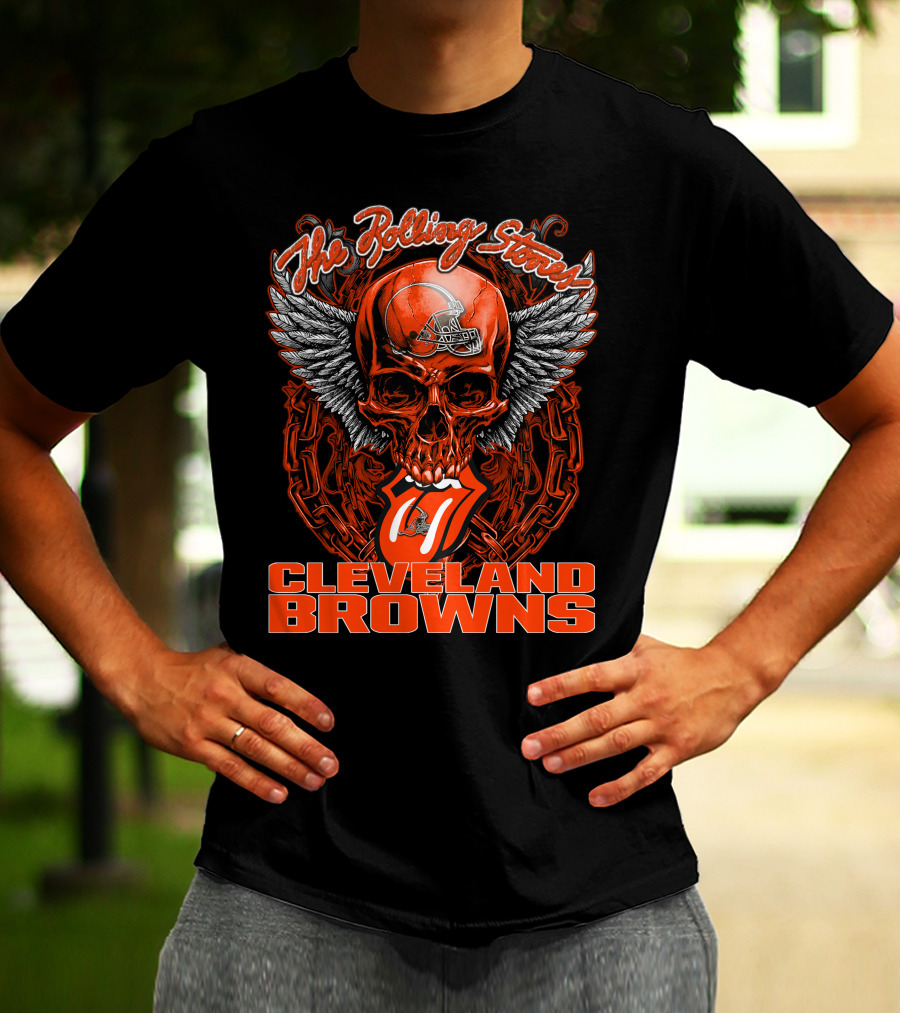 The Rolling Stones Cleveland Browns Skull With Wings And Tongue T-Shirt