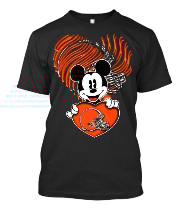 Mick CLEVELAND BROWNS Football Heart Icon With Mouse Character T-Shirt