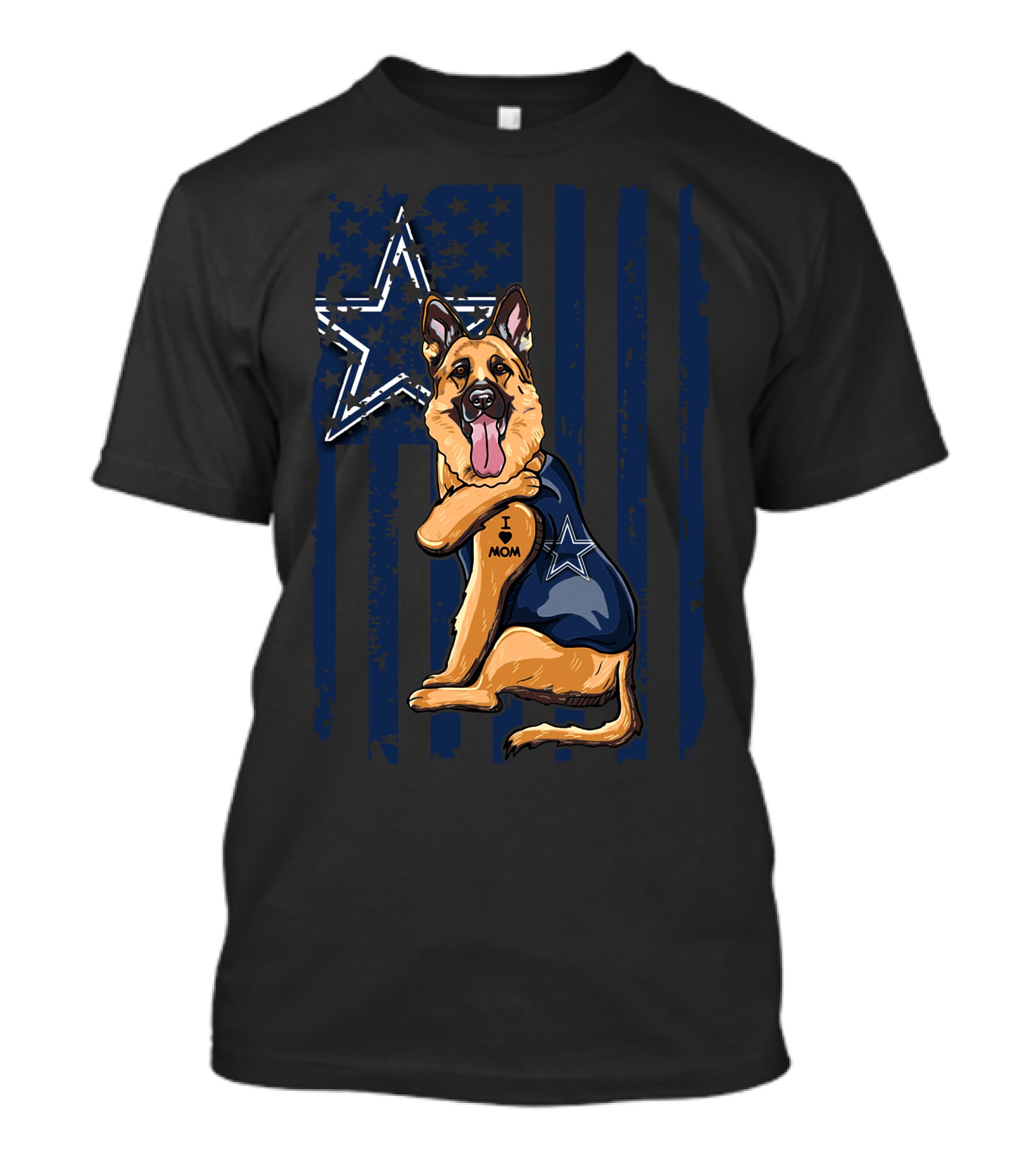 German Shepherd I Love Mom Dallas Cowboys Star Stripes T-Shirt