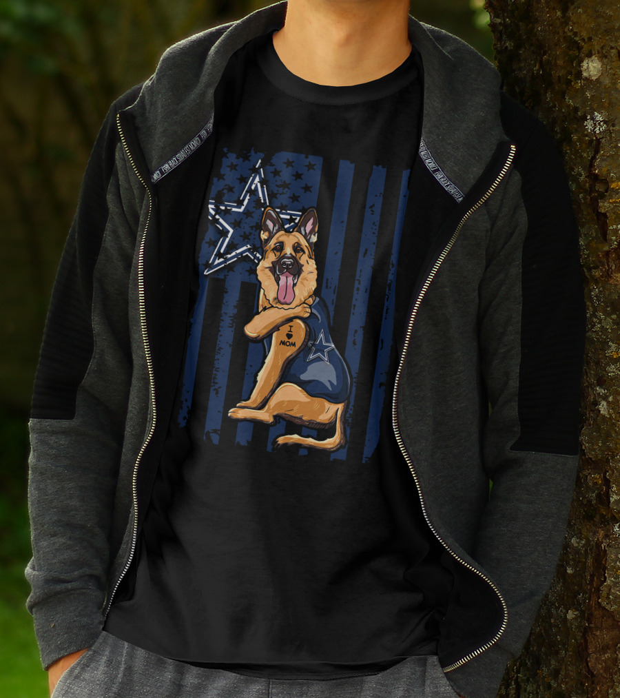 German Shepherd I Love Mom Dallas Cowboys Star Stripes T-Shirt