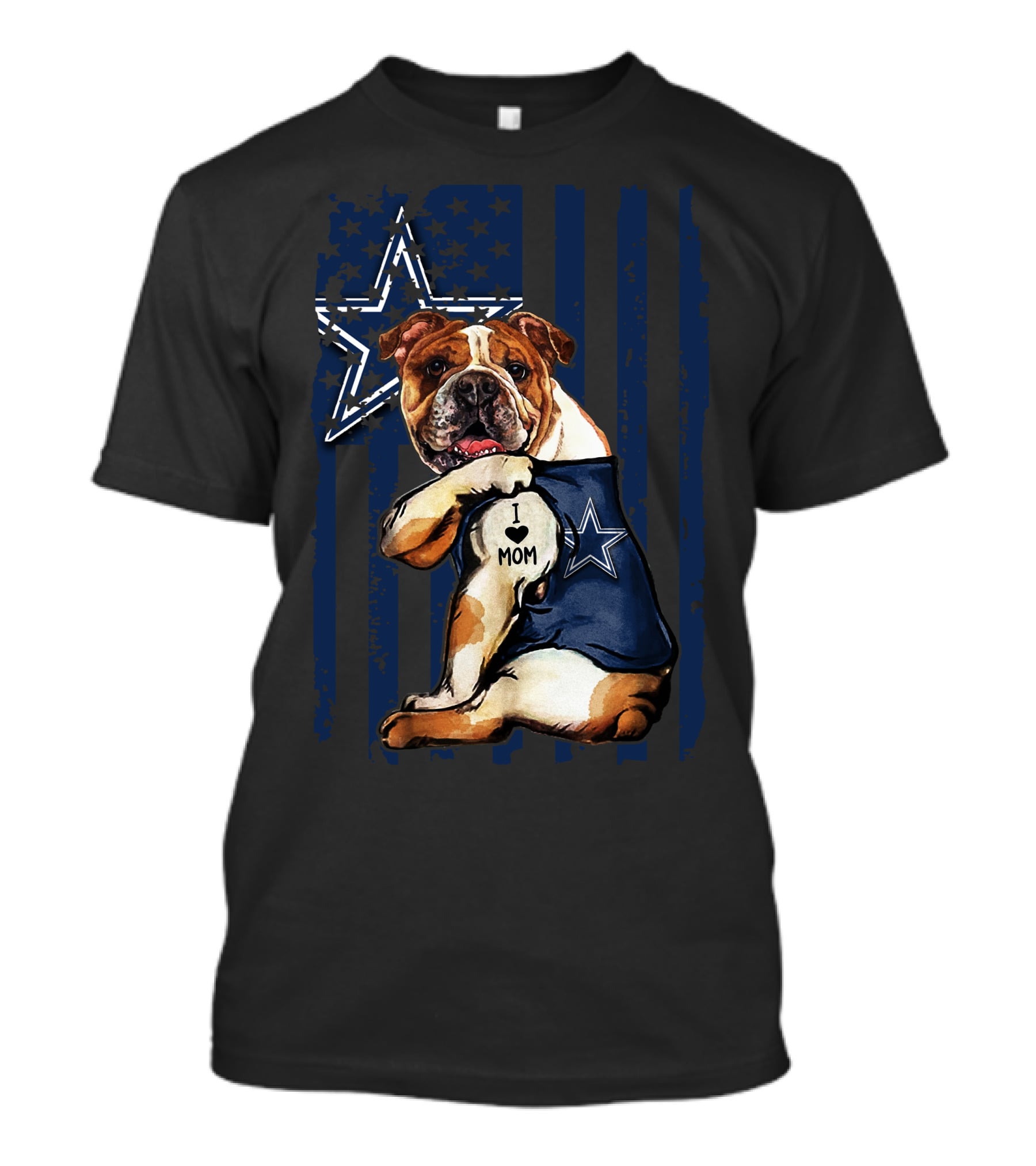Bulldog I Love Mom Dallas Cowboys Star Navy Blue T-Shirt