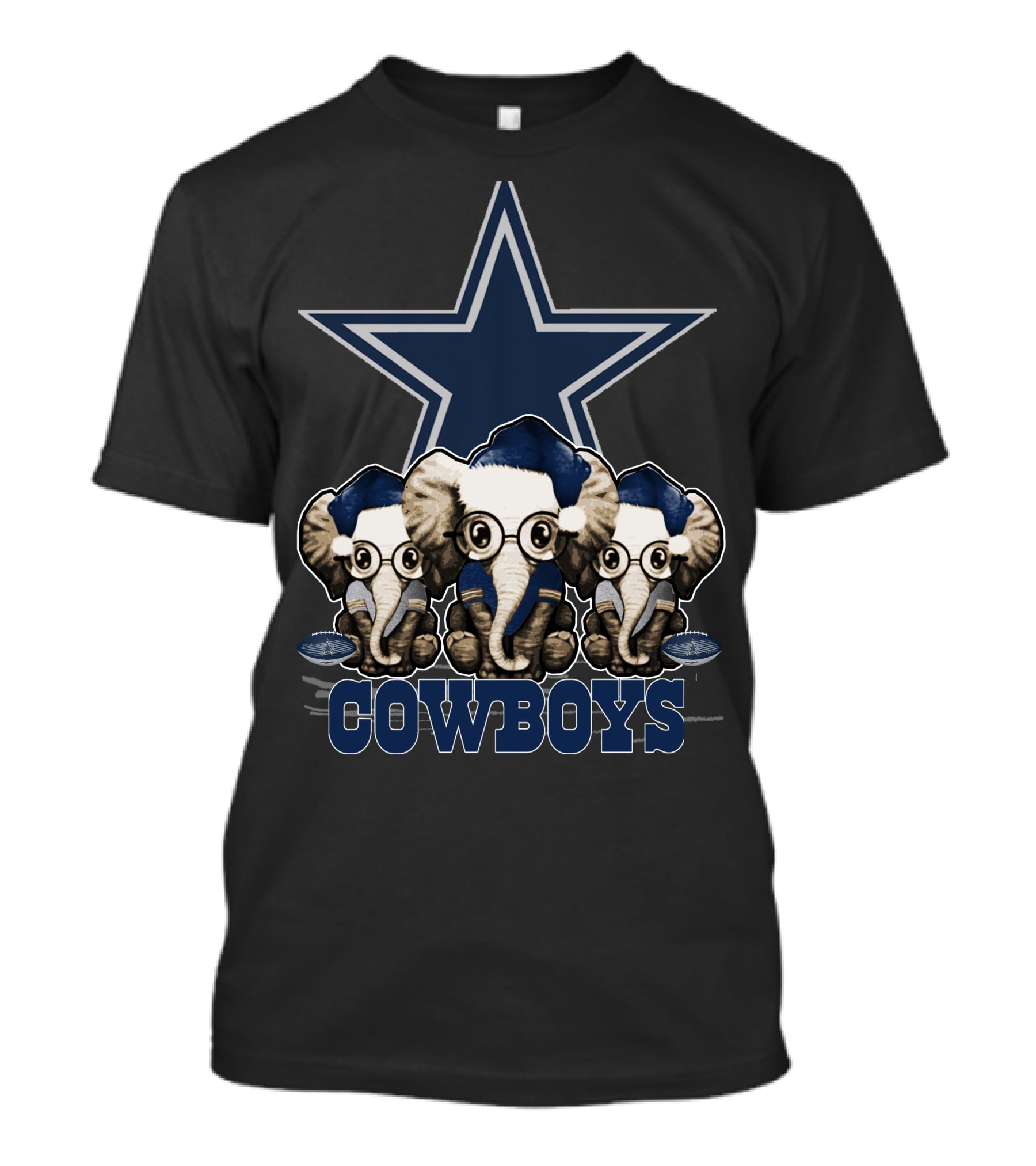 Dallas Cowboys Christmas Elephant Trio With Star T-Shirt