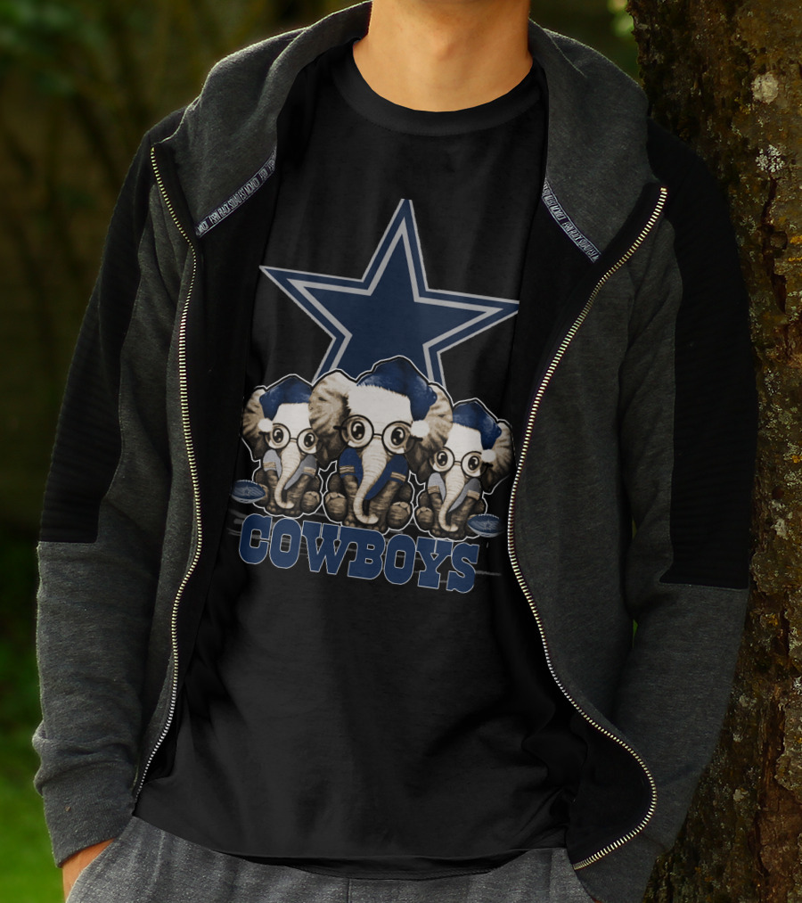 Dallas Cowboys Christmas Elephant Trio With Star T-Shirt
