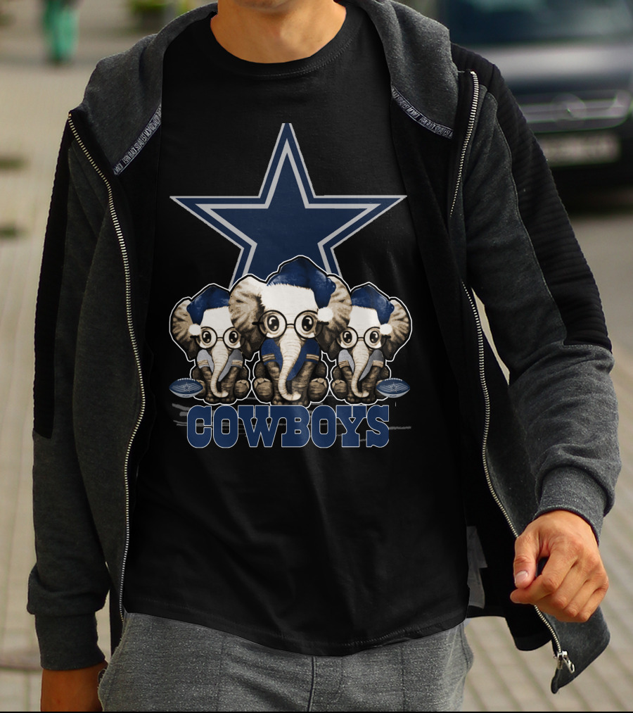 Dallas Cowboys Christmas Elephant Trio With Star T-Shirt