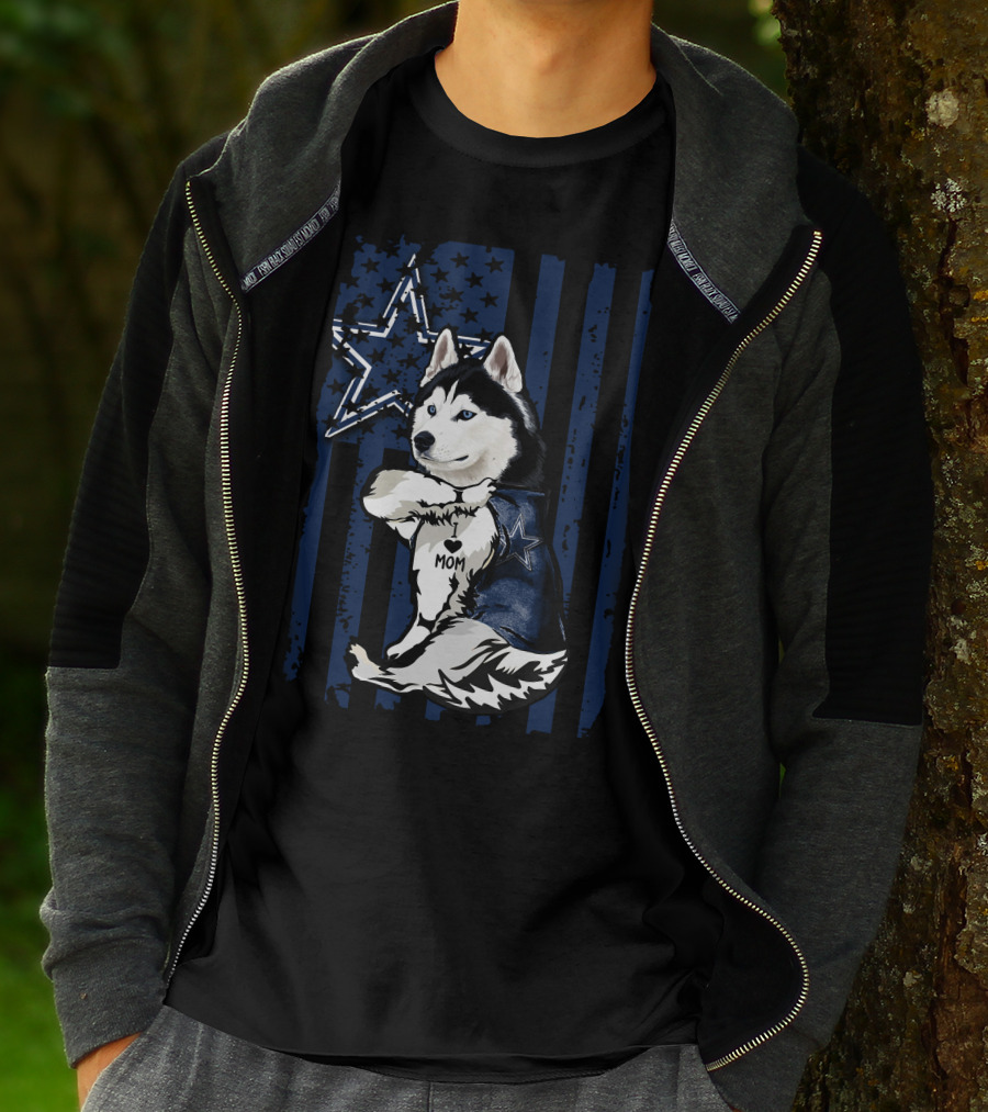 Siberian Husky I Love Mom Dallas Cowboys Star T-Shirt