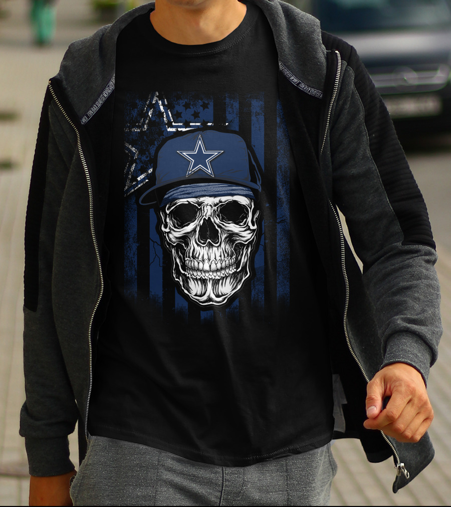 Skull V1 Dallas Cowboys Star Hat Blue Stripes T-Shirt