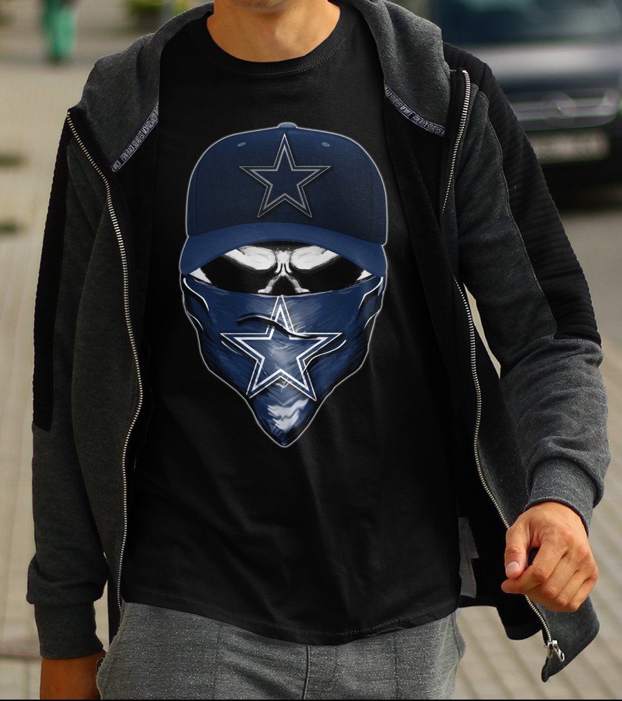 Skull V6 Dallas Cowboys Star Emblem Hat And Bandana T-Shirt