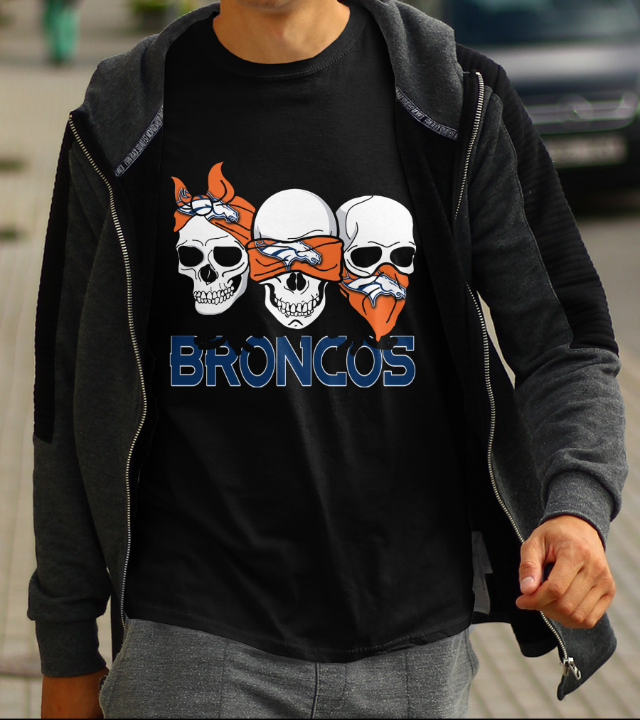 Broncos Three Skulls With Orange Bandanas T-Shirt