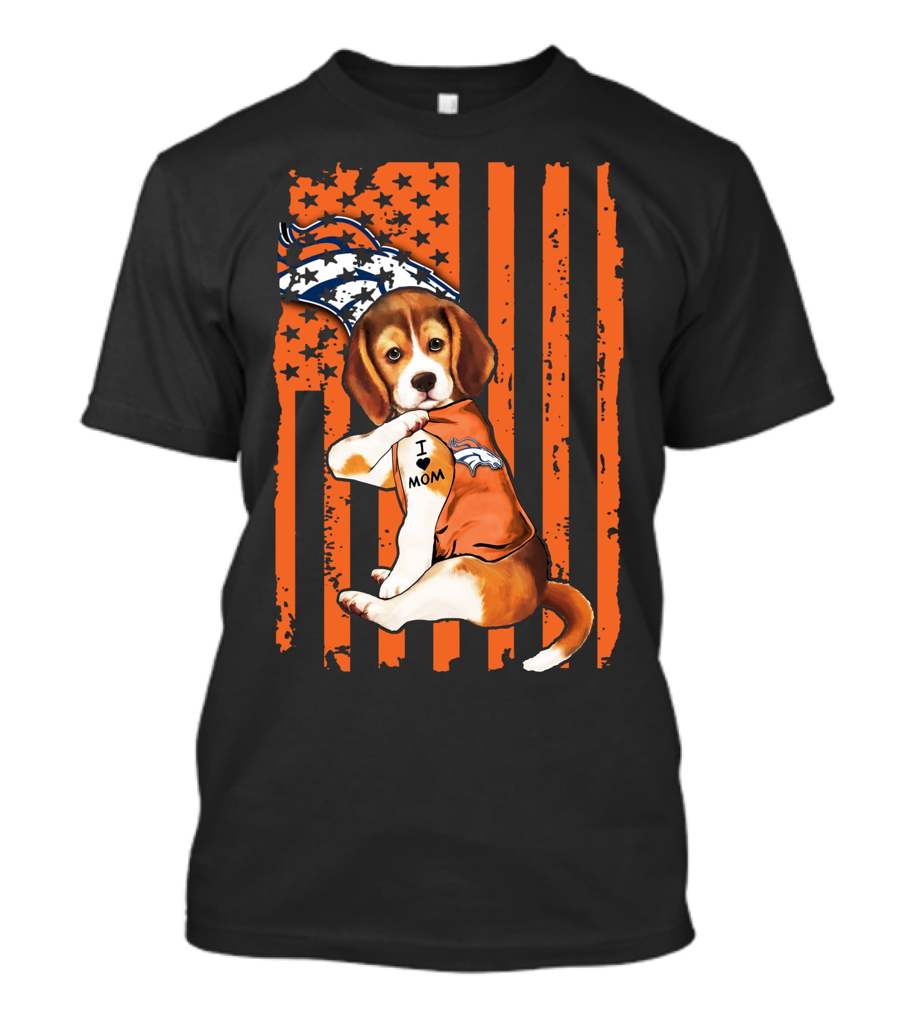 Beagle I Love Mom Denver Broncos Stars Stripes Flag T-Shirt