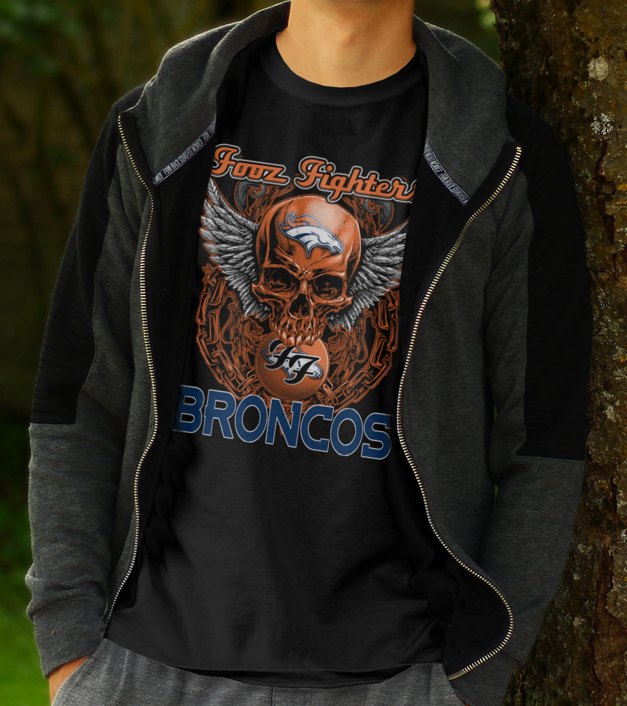 Foo Fighters Denver Broncos Skull Wings Chain Orange T-Shirt