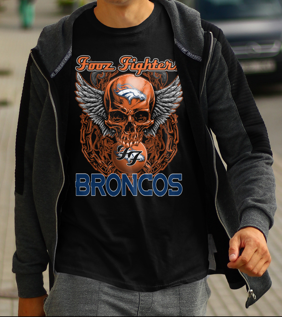 Foo Fighters Denver Broncos Skull Wings Chain Orange T-Shirt