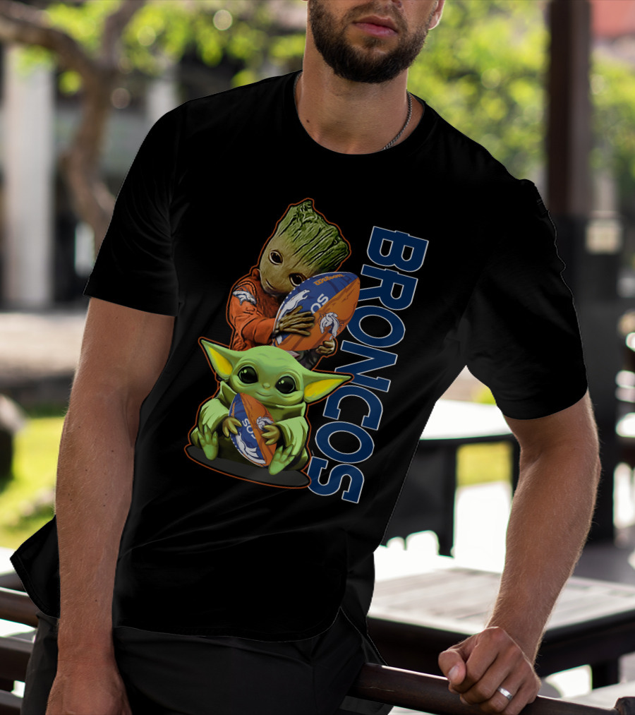 Groot Baby Yoda Denver Broncos Football Fan T-Shirt