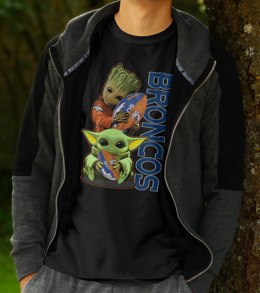 Groot Baby Yoda Denver Broncos Football Fan T-Shirt