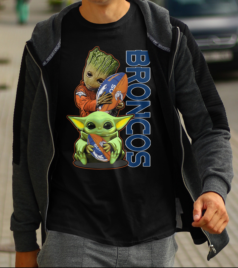 Groot Baby Yoda Denver Broncos Football Fan T-Shirt